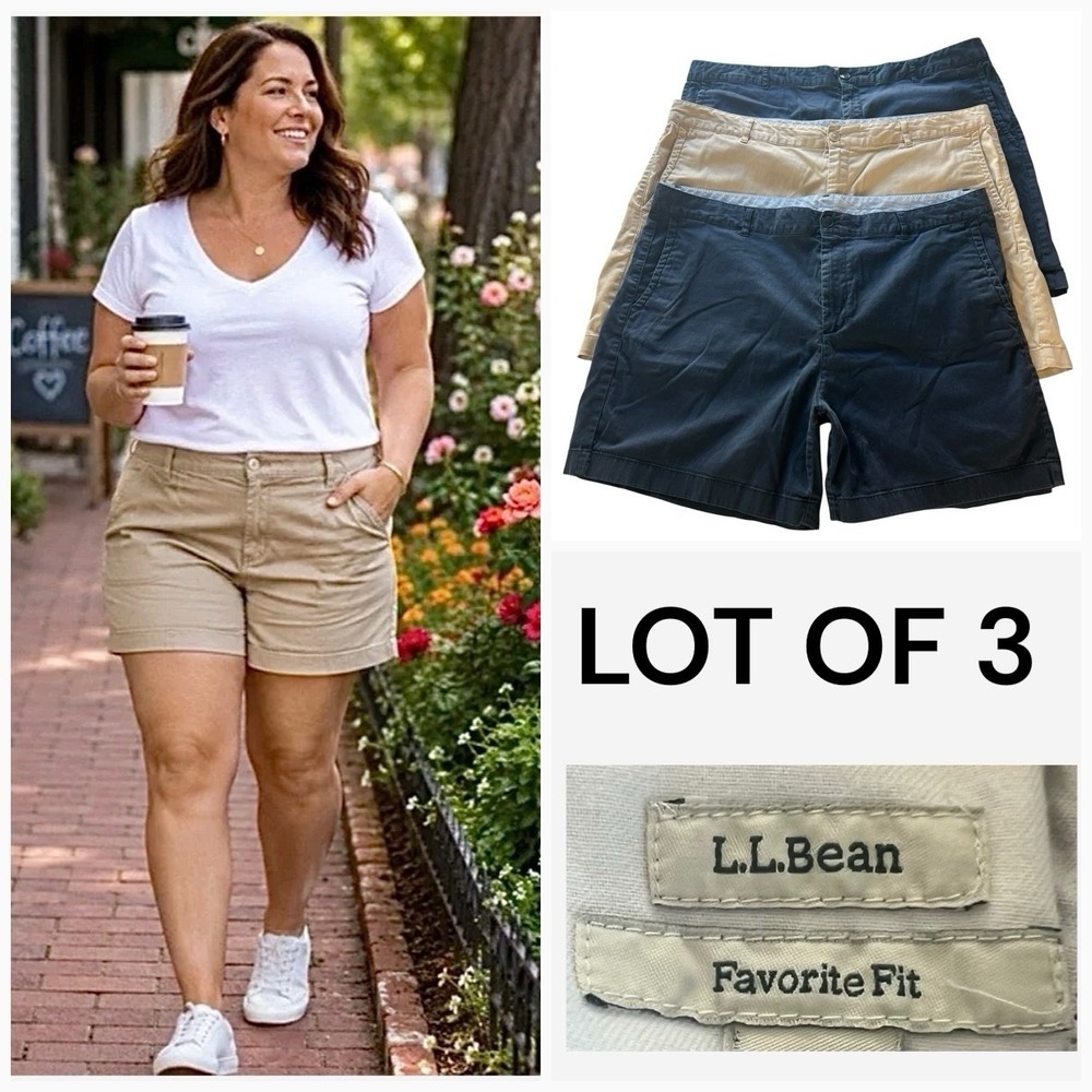 LL Bean Favorite Fit Chino Shorts LOT ~Sz 20W Navy/Khaki High Rise 20x5.5" EUC!